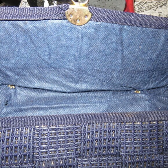 BOGO Palazzo Vecchio Firenze in Italian navy woven rafia wood handle crossbody - Picture 7 of 15